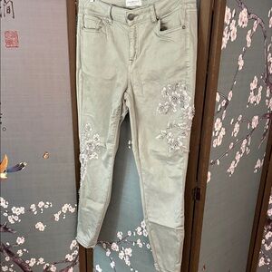 Lane Bryant Skinny Jeans in Mint grey  with White Floral Accents silver beading